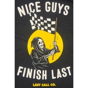 Last Call Co Nice Guys Finish Last Black Graphic T-Shirt Mens Large Skeleton